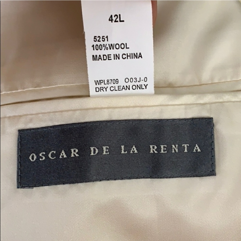 Oscar de la Renta Wool Suit Coat Jacket Cream Luxury Mens Evening Attire Holiday - Picture 2 of 13